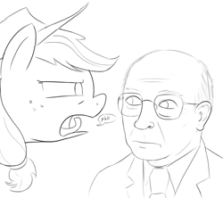 Size: 900x800 | Tagged: safe, artist:unsavorydom, applejack, human, clothes, dick cheney, glasses, grayscale, hat, monochrome, necktie, suit, y'all