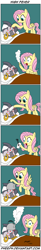Size: 549x3336 | Tagged: safe, artist:pheeph, fluttershy, zecora, pegasus, pony, a health of information, bed, comic, fever, kettle, napkin, old master q, parody, sick, spots, steam, swamp fever, teapot, towel