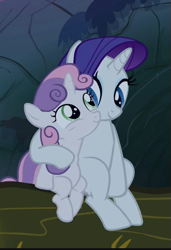 Size: 379x554 | Tagged: safe, screencap, rarity, sweetie belle, pony, unicorn, sleepless in ponyville, cropped, cuddling, cute, diasweetes, duo, female, raribetes, siblings, sisterbetes, sisters, sitting, smiling