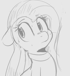 Size: 426x463 | Tagged: safe, artist:tre, fluttershy, pegasus, pony, bust, choker, chokershy, doodle, female, floppy ears, grayscale, looking away, looking back, looking sideways, mare, monochrome, nervous, sketch, solo, sweat