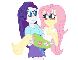 Size: 2000x1548 | Tagged: safe, artist:bigpurplemuppet99, fluttershy, rarity, equestria girls, barefoot, blushing, bridal carry, feet, female, flarity, lesbian, shipping, simple background, transparent background