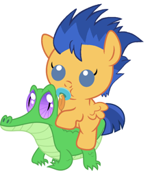 Size: 936x1067 | Tagged: safe, artist:red4567, flash sentry, gummy, pony, baby, baby pony, colt, cute, diasentres, pacifier, ponies riding gators, recolor