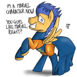 Size: 3000x3000 | Tagged: safe, artist:timsplosion, flash sentry, pegasus, pony, catchlights, clothes, commission, cosplay, costume, cute, flash sentry savior of the universe, grin, marvel, marvel comics, meme, namesake, nervous, nervous grin, no pupils, pun, rearing, smiling, solo, the sentry, this will end in tears