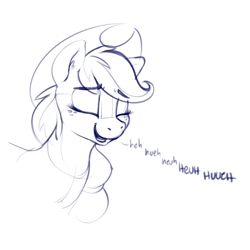 Size: 1280x1280 | Tagged: safe, artist:dimfann, applejack, earth pony, pony, cute, eyes closed, hue, jackabetes, laughing, monochrome, open mouth, simple background, smiling, solo, white background