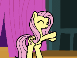 Size: 512x384 | Tagged: safe, artist:astevenamedwolf, color edit, colorist:thepristineeye, edit, fluttershy, pegasus, pony, animated, bipedal, colored, cute, dancing, eyes closed, flipnote, flipnote studio, folded wings, frame by frame, gif, hoofy-kicks, shyabetes, smiling, solo, wings