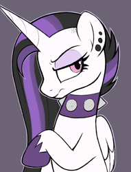 Size: 2332x3045 | Tagged: safe, artist:moozua, princess celestia, alicorn, pony, between dark and dawn, choker, ear piercing, female, goth, gray background, mare, piercing, punklestia, simple background, solo, spiked choker