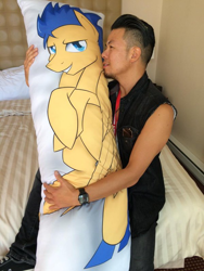 Size: 600x800 | Tagged: safe, flash sentry, human, body pillow, bronycan, irl, irl human, photo, vincent tong, voice actor, voice actors with body pillows