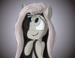 Size: 3840x3000 | Tagged: safe, artist:sweetbrew, fluttershy, dragonfly, insect, pegasus, pony, bust, gradient background, hooves to the chest, looking at something, looking up, monochrome, open mouth, portrait, sketch, smiling, solo