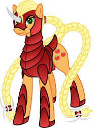 Size: 7400x10000 | Tagged: safe, artist:salemcat, applejack, earth pony, pony, absurd resolution, armor, braid, braided tail, colored pupils, long mane, long tail, looking at you, simple background, solo, transparent background