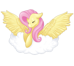 Size: 3024x2700 | Tagged: safe, artist:magmaticashes, fluttershy, pegasus, pony, bust, cloud, eyes closed, floppy ears, on a cloud, portrait, simple background, solo, spread wings, transparent background, wings