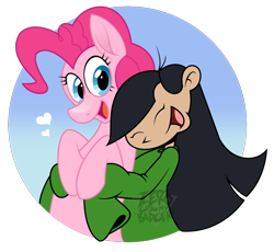 Size: 1280x1179 | Tagged: safe, artist:zerogravitybadger, pinkie pie, pony, codename kids next door, crossover, heart, hug, kuki sanban, simple background, transparent background, watermark