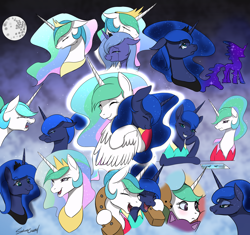 Size: 2128x2004 | Tagged: safe, artist:sakuracheetah, princess celestia, princess luna, tantabus, alicorn, pony, between dark and dawn, angry, crying, female, hug, royal sisters, s1 luna, sad, smiling