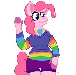 Size: 4000x3971 | Tagged: safe, artist:moddiearts, pinkie pie, anthro, clothes, high res, quasihands, shorts, simple background, solo, transparent background