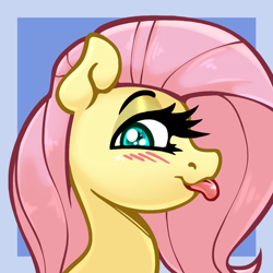 Size: 1024x1024 | Tagged: safe, artist:slavedemorto, fluttershy, pegasus, pony, blushing, bust, looking at you, portrait, profile, simple background, solo, tongue out