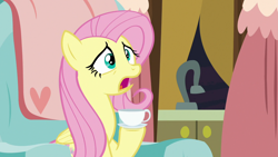 Size: 1280x720 | Tagged: safe, screencap, fluttershy, pegasus, pony, discordant harmony, cup, solo, teacup