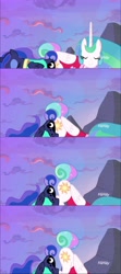 Size: 2732x6148 | Tagged: safe, screencap, princess celestia, princess luna, alicorn, pony, between dark and dawn, season 9, alicorn sisters, ass up, butt comparison, clothes, female, hawaiian shirt, moonbutt, out of context, royal booty, royal plots, shirt, siblings, sisters, sunbutt