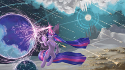 Size: 1920x1080 | Tagged: safe, artist:doomsp0rk, derpibooru import, twilight sparkle, twilight sparkle (alicorn), alicorn, pony, crossover, female, long mane, magic, magic circle, magic the gathering, mare