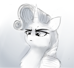 Size: 994x905 | Tagged: safe, artist:some_ponu, rarity, pony, unicorn, female, horn, mare, monochrome, sketch, solo