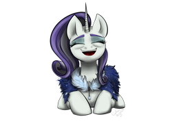 Size: 1280x906 | Tagged: safe, artist:maneiacmayhem, rarity, pony, unicorn, laughing, older, older rarity, simple background, skunk stripe, solo, transparent background