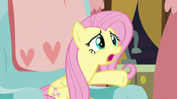 Size: 1280x720 | Tagged: safe, screencap, fluttershy, pegasus, pony, discordant harmony, reaction image, sofa, solo