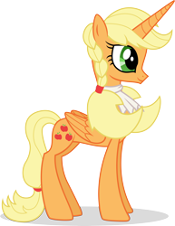 Size: 5774x7469 | Tagged: safe, artist:illumnious, applejack, alicorn, pony, absurd resolution, alicornified, alternate hairstyle, applecorn, princess, race swap, simple background, smiling, solo, transparent background, vector