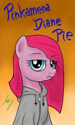 Size: 768x1280 | Tagged: safe, artist:ponyadler86, pinkie pie, earth pony, pony, clothes, gradient background, hoodie, looking at you, pinkamena diane pie, solo