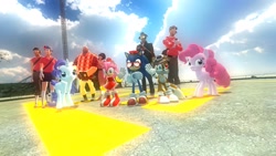 Size: 1366x768 | Tagged: safe, artist:sonicdevil18, pinkie pie, rarity, earth pony, pony, unicorn, 3d, amy rose, crossover, gmod, miles "tails" prower, sonic the hedgehog, sonic the hedgehog (series), team fortress 2