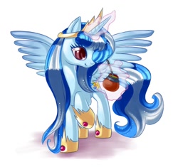 Size: 922x867 | Tagged: safe, artist:pauuhanthothecat, oc, oc only, oc:princess argenta, alicorn, pony, alicorn oc, argentina, cute, food, levitation, magic, mate (drink), nation ponies, ponified, raised hoof, simple background, smiling, solo, spread wings, telekinesis, white background