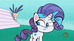 Size: 1366x768 | Tagged: safe, screencap, rarity, pony, unicorn, bad thing no. 3, my little pony: pony life, spoiler:pony life s01e05, bandana, butt, discovery family logo, female, mare, plot, solo