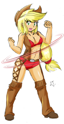 Size: 1500x2881 | Tagged: safe, artist:danmakuman, applejack, equestria girls, bikini, breasts, cleavage, clothes, costume, cowgirl, female, simple background, solo, stupid sexy applejack, swimsuit, white background