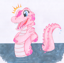 Size: 1006x1000 | Tagged: safe, artist:foxxy-arts, pinkie pie, alligator, solo, species swap, traditional art