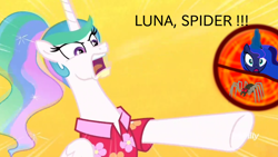 Size: 1280x720 | Tagged: safe, edit, princess celestia, princess luna, alicorn, pony, spider, between dark and dawn