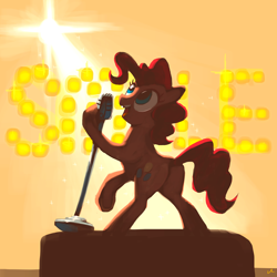 Size: 2400x2400 | Tagged: safe, artist:docwario, pinkie pie, earth pony, pony, female, looking away, mare, microphone, open mouth, singing, smiling, solo