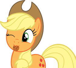 Size: 11729x10544 | Tagged: safe, artist:cyanlightning, applejack, earth pony, pony, the cart before the ponies, .svg available, :3, absurd resolution, cookie, food, hat, mouth hold, nom, one eye closed, simple background, solo, transparent background, vector, wink