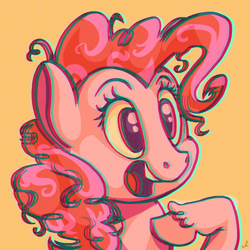 Size: 1024x1024 | Tagged: safe, artist:docwario, pinkie pie, earth pony, pony, bust, chromatic aberration, hoof on chest, open mouth, portrait, smiling, solo, too big for derpibooru