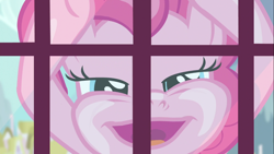 Size: 1366x768 | Tagged: safe, screencap, pinkie pie, pony, canterlot boutique, >rape, faic, rapeface, solo, window