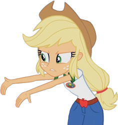 Size: 575x610 | Tagged: safe, applejack, equestria girls, legend of everfree, and then there's this asshole, clothes, denim shorts, dissapointed jewish grandparent applejack, freckles, gesture, simple background, solo, transparent background