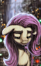 Size: 3000x4854 | Tagged: safe, artist:syntaxartz, fluttershy, pegasus, pony, crying, rain, sad, solo, wet mane