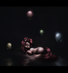 Size: 1500x1620 | Tagged: safe, artist:ventious, pinkie pie, earth pony, pony, balloon, eyes closed, sad, solo