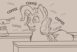 Size: 3168x2142 | Tagged: safe, artist:nudeknightart, pinkie pie, earth pony, pony, coffee, female, hypercaffinated, mare, monochrome, pinkie found the coffee, shaking, solo, vibrating, xk-class end-of-the-world scenario