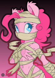 Size: 4768x6670 | Tagged: safe, artist:dfectivedvice, artist:lorthiz, pinkie pie, anthro, absurd resolution, bandage, belly button, cute, diapinkes, female, halloween, holiday, mummy, solo, vector