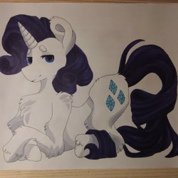 Size: 1080x1080 | Tagged: safe, artist:c_owokie, rarity, pony, unicorn, chest fluff, fluffy, prone, solo, traditional art, unshorn fetlocks