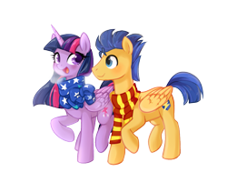 Size: 889x713 | Tagged: safe, artist:0biter, flash sentry, twilight sparkle, twilight sparkle (alicorn), alicorn, pony, breath, clothes, cold, female, flashlight, looking at each other, male, mare, raised hoof, scarf, shipping, simple background, straight, transparent background, winter