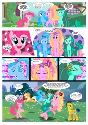 Size: 1600x2263 | Tagged: safe, artist:jucamovi1992, applejack, flash sentry, pinkie pie, oc, oc:aglaope, oc:piscis, oc:radne, oc:the dark stars, mermaid, angry, annoyed, comic, singing