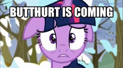 Size: 606x337 | Tagged: safe, derpibooru import, edit, edited screencap, screencap, twilight sparkle, twilight sparkle (alicorn), alicorn, pony, butthurt, caption, cinemaquestria, drama, drama bait, floppy ears, image macro, meme, solo, twilight starkle