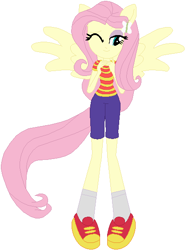 Size: 416x563 | Tagged: safe, artist:selenaede, artist:user15432, fluttershy, human, equestria girls, barely eqg related, base used, clothes, earthbound, female, humanized, lucas, mother, mother (game), mother 3, nintendo, pegasus wings, ponied up, pony ears, shirt, shoes, shorts, sneakers, socks, super smash bros., winged humanization, wings