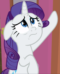 Size: 751x926 | Tagged: safe, screencap, rarity, pony, unicorn, dragon dropped, cropped, floppy ears, frown, looking up, sad, sad face, solo