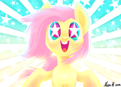 Size: 1691x1211 | Tagged: safe, artist:moonhoek, fluttershy, pegasus, pony, alternate hairstyle, amazed, backlighting, bright, bust, cute, digital art, emotional, female, happy, mare, open mouth, portrait, rcf community, shyabetes, smiling, solo, spread wings, starry eyes, wingding eyes