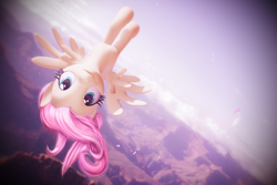 Size: 3000x2000 | Tagged: safe, artist:sparkiss-pony, fluttershy, pegasus, pony, 3d, canyon, cute, female, flying, looking at you, mare, mmd, shyabetes, smiling, solo, upside down