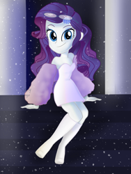 Size: 1536x2048 | Tagged: safe, artist:saltymango, rarity, equestria girls, adorable face, alternate clothes, alternate hairstyle, bare shoulders, boots, cute, fashion, female, glasses, looking at you, raribetes, shoes, sitting, smiling, smiling at you, solo